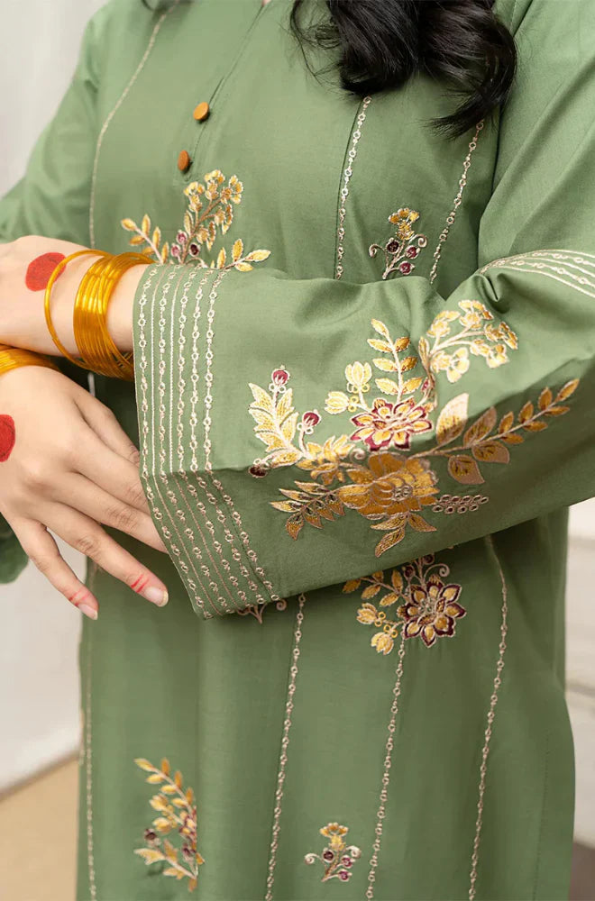 RT1140-WINTER 3PC Dhannak Embroidered suit with Printed Shawll