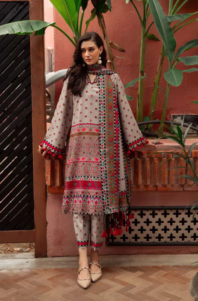 All-Over Digital Print Embroidered Karandi Dress for Winter Season (DZ18478)