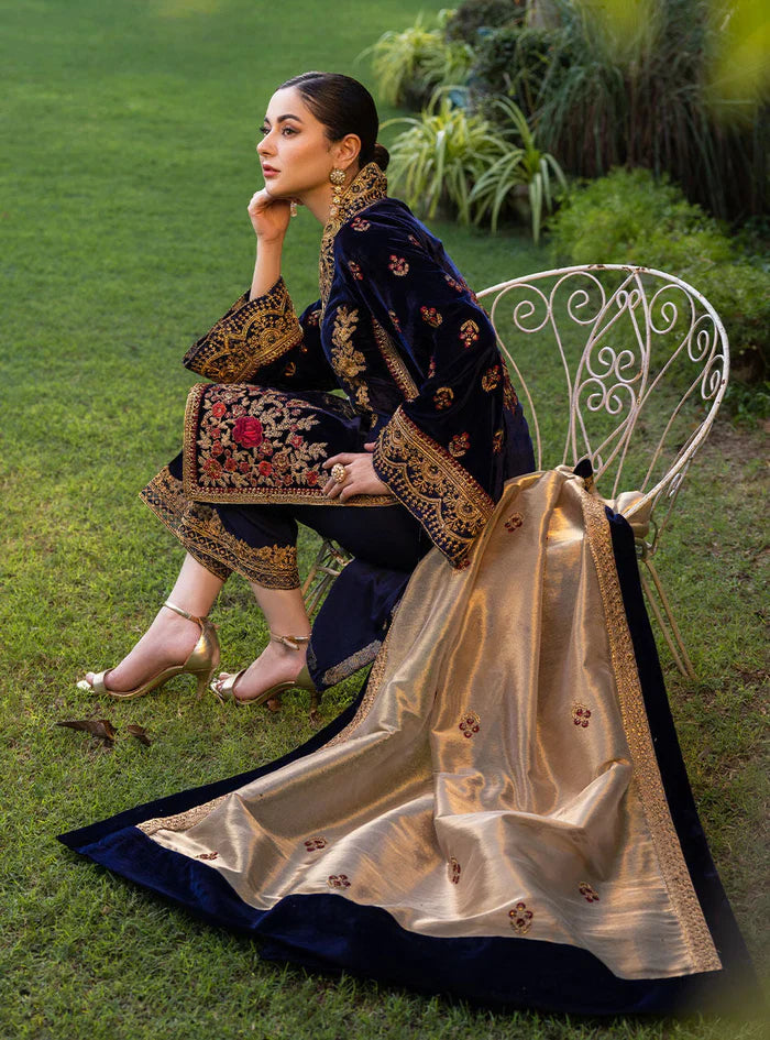 RT1217-Winter 3-Piece Unstitched Heavy Embroidered Velvet Suit