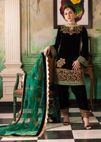 RT1022-Velvet Winter Embroidered 3 Piece Dress With Organza embroidered Dopata