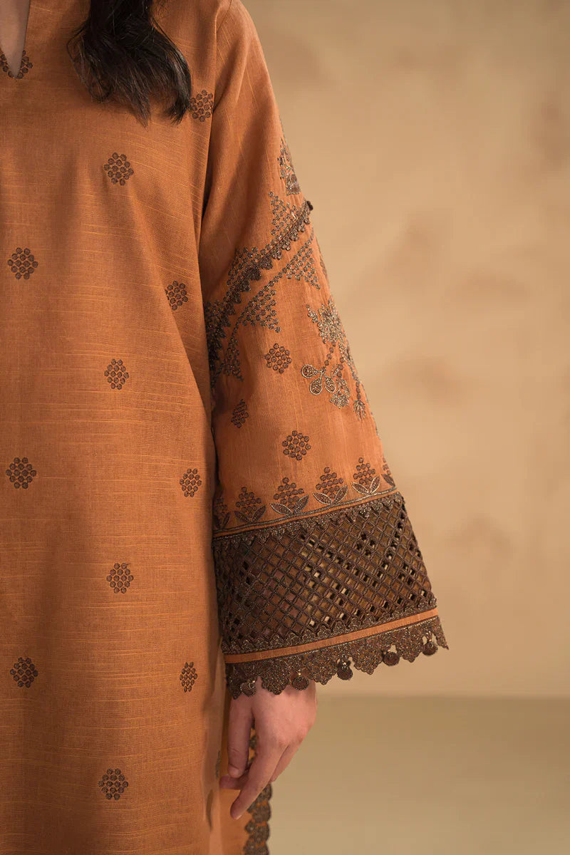 RT1105-WINTER 3PC Dhannak Embroidered suit with Printed Shawll