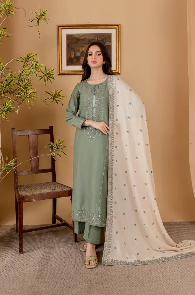 RT1219-Sapphire - Winter 3PC Dhanak Embroidered Suit