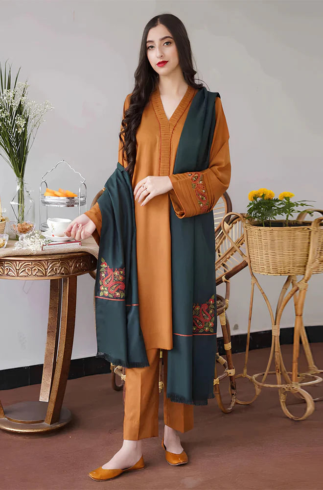 3PC WINTER Dhanak suit with Embroidered Shawll-RT047
