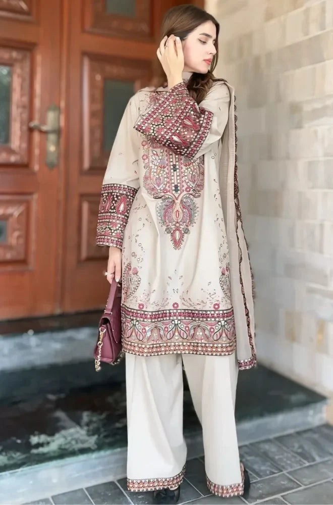 RT1274-Maria .B. - Winter 3PC Dhanak Chickenkari Embroidered Suit