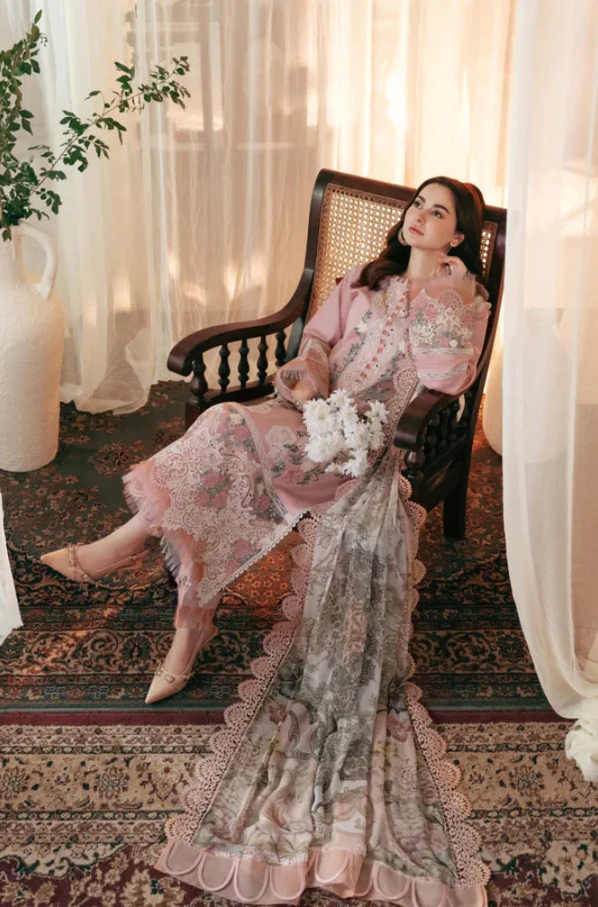 RT947- Summer Unstitched 3PCs Heavy Embroidered Lawn Dress With Digital Printed Chiffon Dupatta