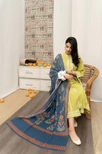 RT1133-WINTER 3PC Dhannak Embroidered suit with Printed Shawll