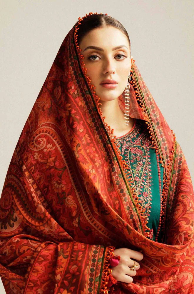 RT1239-Hussain Rehan - Winter 3PC Dhanak Embroidered Suit