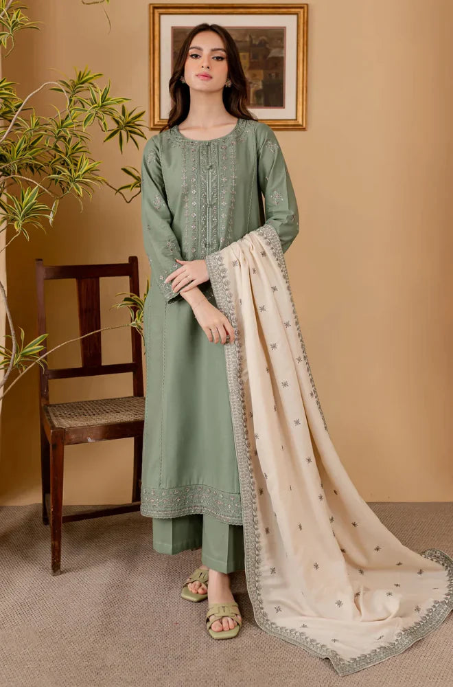 RT1219-Sapphire - Winter 3PC Dhanak Embroidered Suit