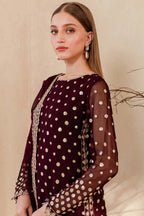 RT1209-Winter Unstitched 3PCs Embroidered Velvet Dress With Embroidered Organza Dupatta