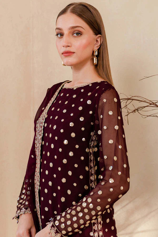 RT1209-Winter Unstitched 3PCs Embroidered Velvet Dress With Embroidered Organza Dupatta