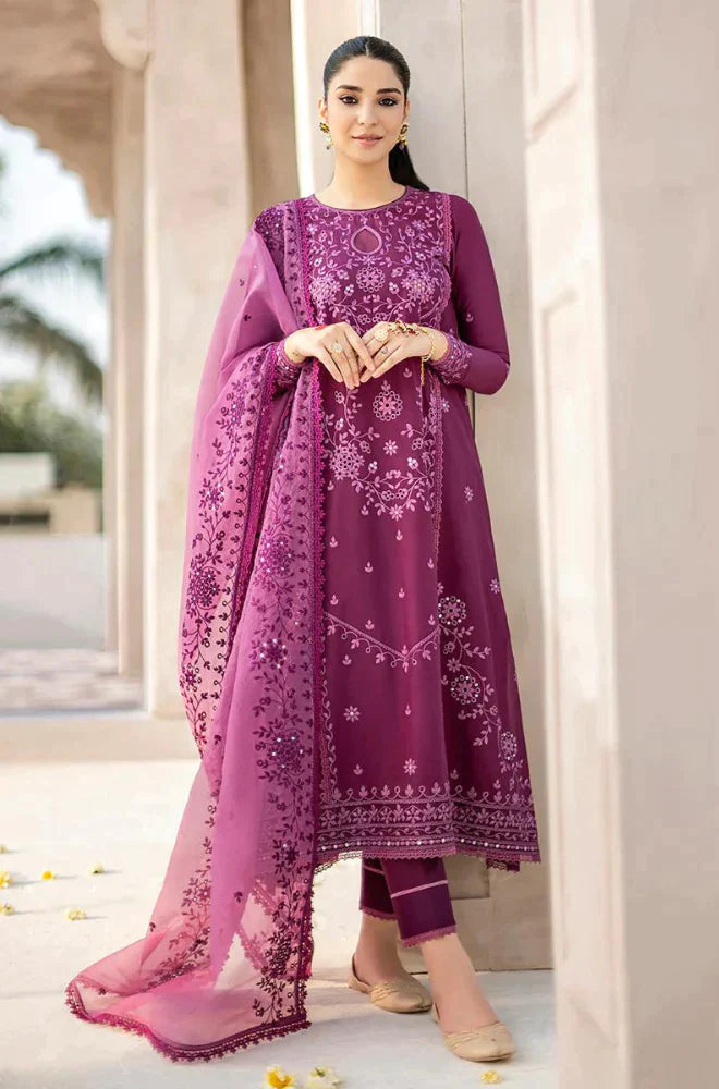RT835-SUMMER 3PC Lawn Heavy Embroidered Shirt With Organza Embroidered Dupatta