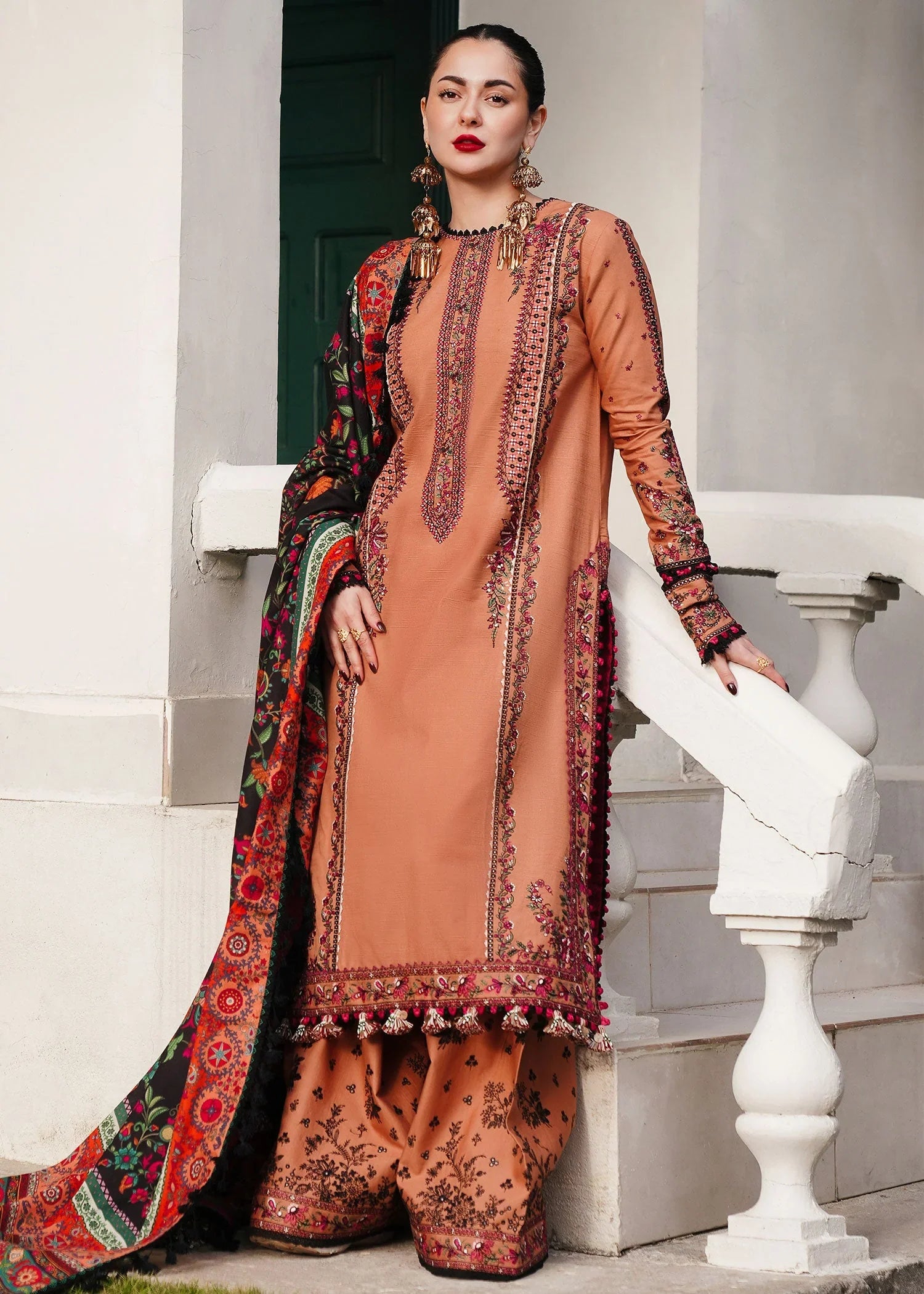 RT1221-Hussain Rehar - Winter 3PC Dhanak Embroidered Suit