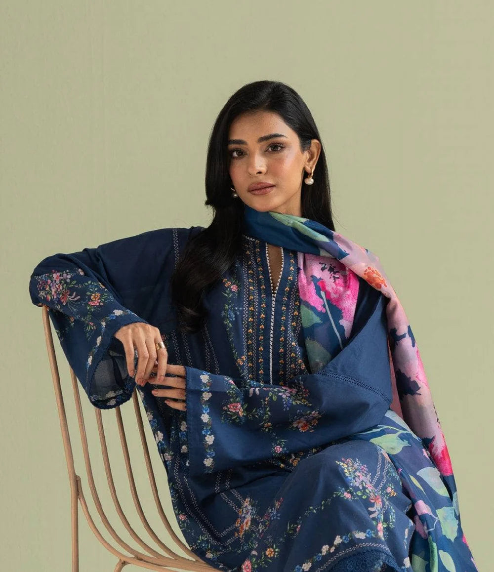 RT921-SUMMER-3 Piece Unstitched Digital Printed Lawn Suit - Digital Printed Silk Dupatta