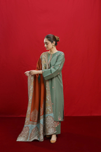 RT1275 - 3PC DHANAK EMBROIDERED SHIRT WITH PASHMINA PRINTED SHAWL