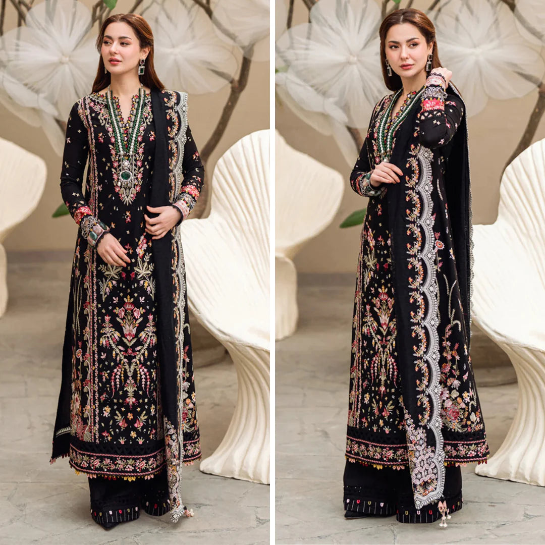 RT944- Qalamkar - 3PC Lawn Embroidered Shirt with Embroidered Slub Net Dupatta