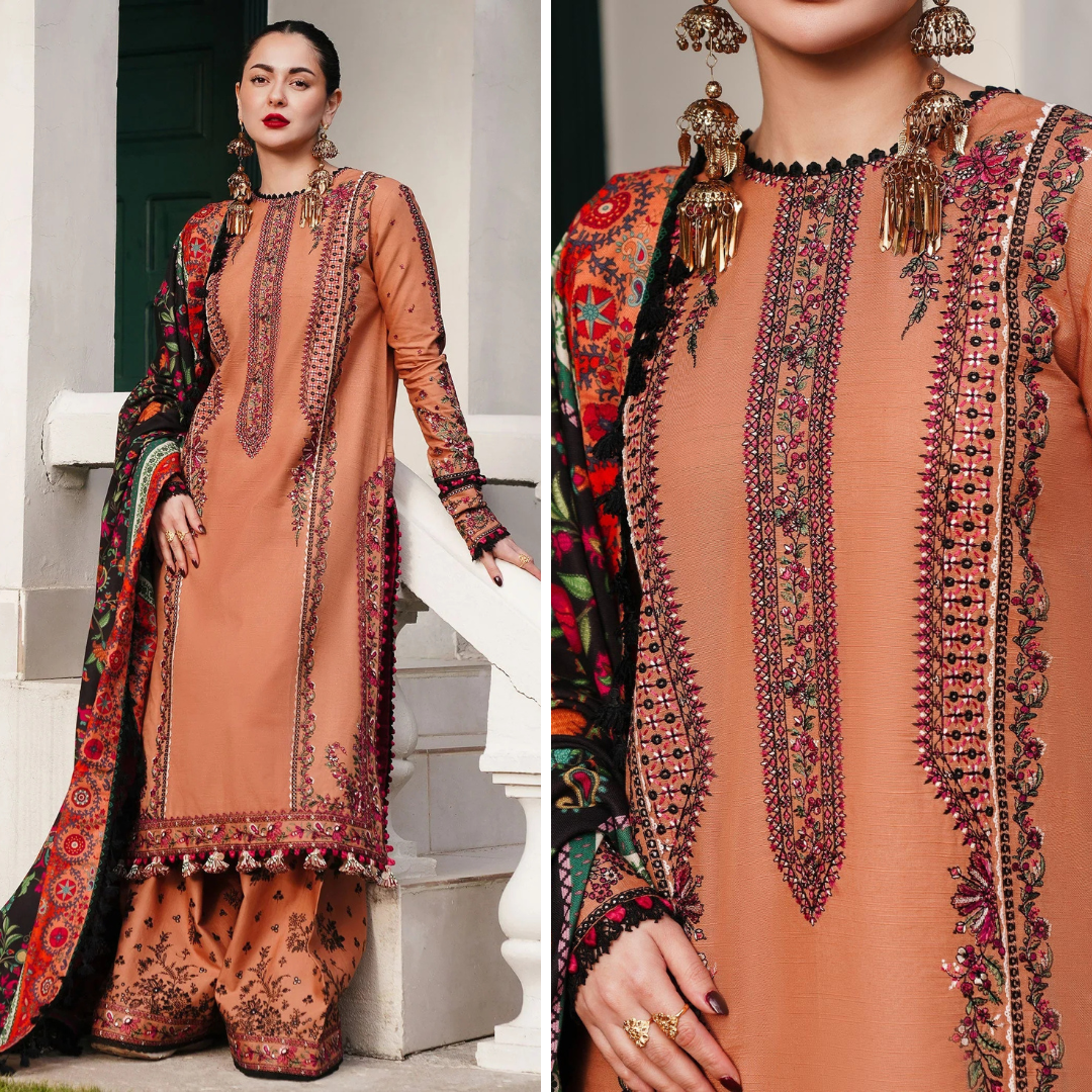 RT1221-Hussain Rehar - Winter 3PC Dhanak Embroidered Suit