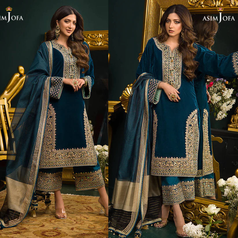 WINTER 3PC Velvet Heavy Embroidered Shirt With Organza Dupatta =RT057