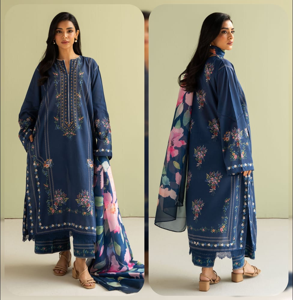 RT921-SUMMER-3 Piece Unstitched Digital Printed Lawn Suit - Digital Printed Silk Dupatta