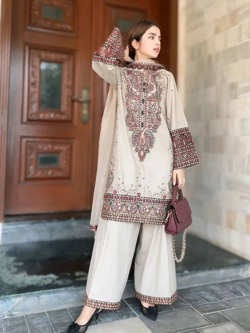 RT1274-Maria .B. - Winter 3PC Dhanak Chickenkari Embroidered Suit