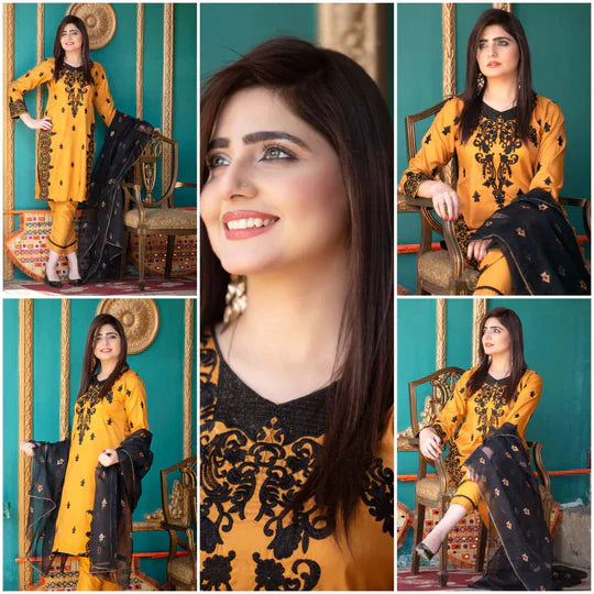 Eden Robe, unstitched 3 piece embroidered summer suit-RT418