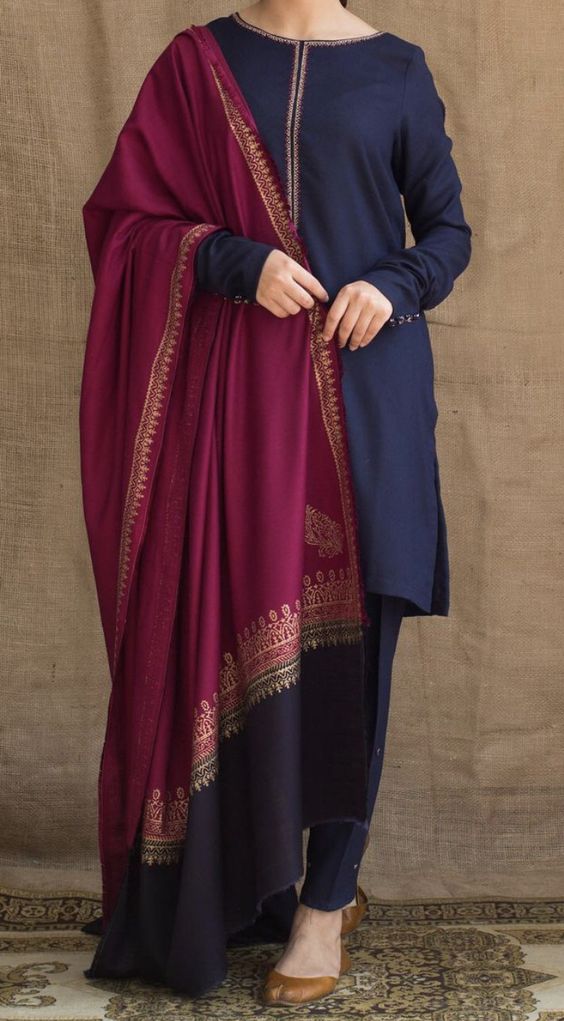 3PC Dhanak WINTER suit with Embroidered Shawll-RT042