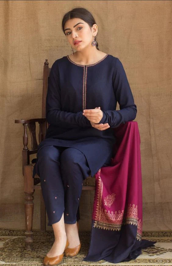3PC Dhanak WINTER suit with Embroidered Shawll-RT042