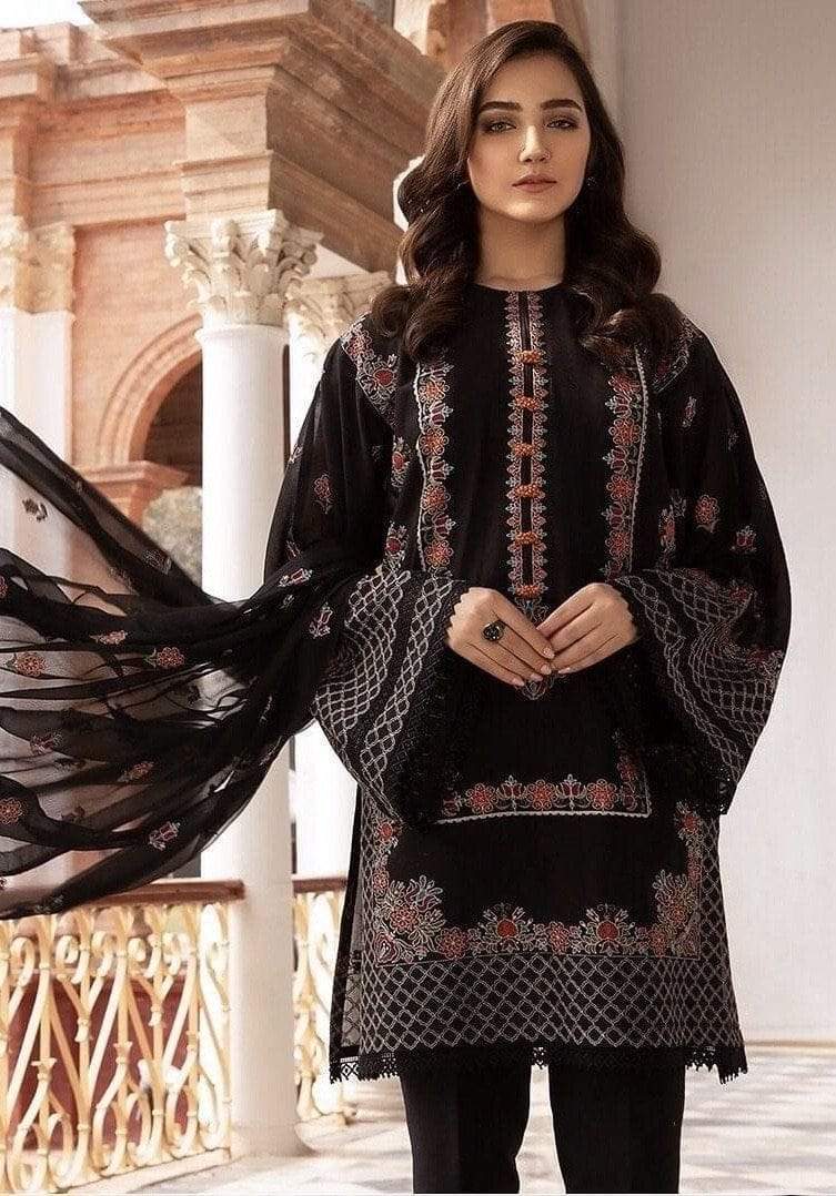 Bareeze -Embroided 3pc linen WINTER dress with embroidered chiffon dupatta-RT052